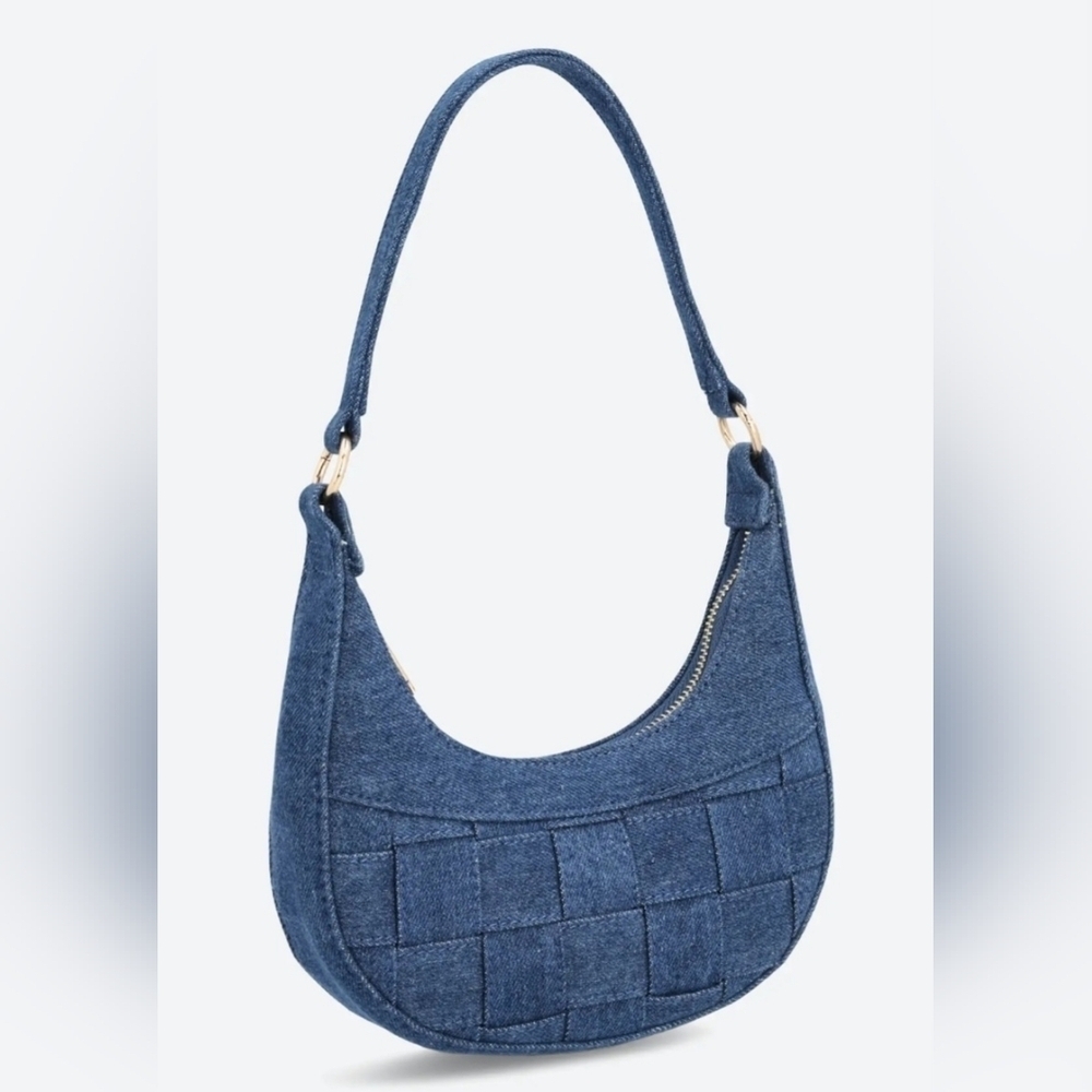 Mali + LiliLeilani Woven Denim Baugette Bag | Blue Denim Shoulder Bag - Picture 3 of 11